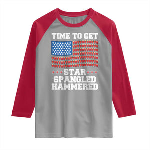 Funny Time To Get Star Spangled Hammered Raglan Shirt 4th of July Drinking Beer Pong Red Cup American Flag TS11 Sport Gray Red Print Your Wear