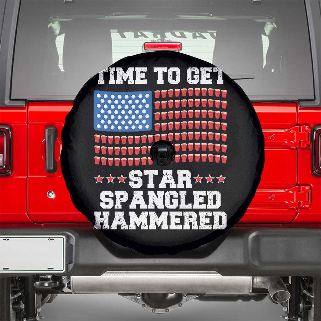 Funny Time To Get Star Spangled Hammered Spare Tire Cover 4th of July Drinking Beer Pong Red Cup American Flag TS11 Black Print Your Wear