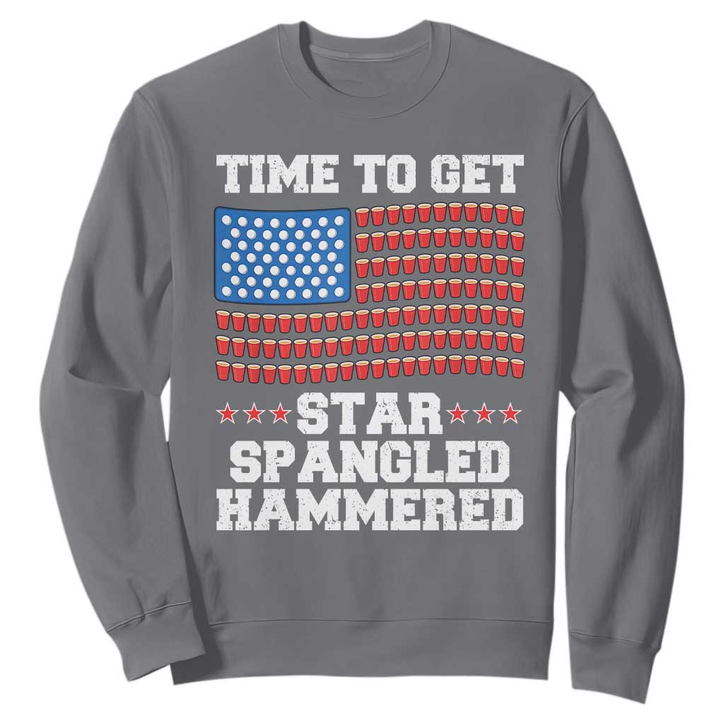 Funny Time To Get Star Spangled Hammered Sweatshirt 4th of July Drinking Beer Pong Red Cup American Flag TS11 Charcoal Print Your Wear