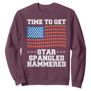 Funny Time To Get Star Spangled Hammered Sweatshirt 4th of July Drinking Beer Pong Red Cup American Flag TS11 Maroon Print Your Wear