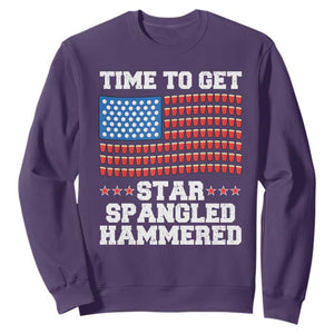 Funny Time To Get Star Spangled Hammered Sweatshirt 4th of July Drinking Beer Pong Red Cup American Flag TS11 Purple Print Your Wear
