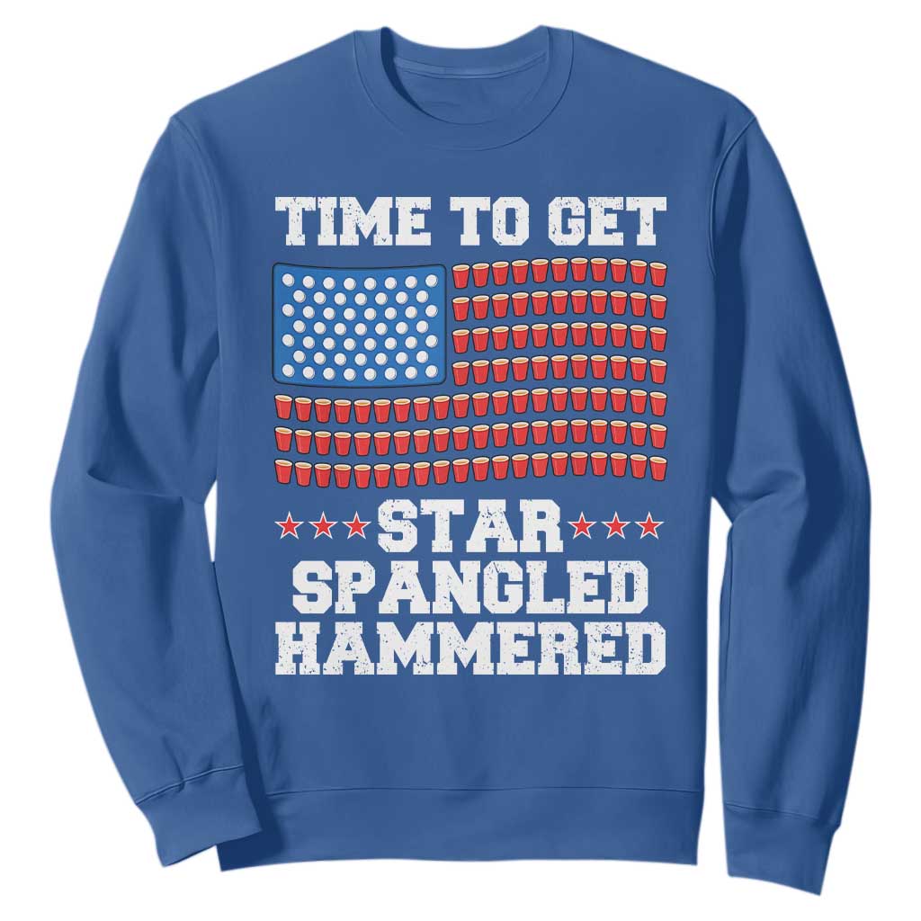 Funny Time To Get Star Spangled Hammered Sweatshirt 4th of July Drinking Beer Pong Red Cup American Flag TS11 Royal Blue Print Your Wear