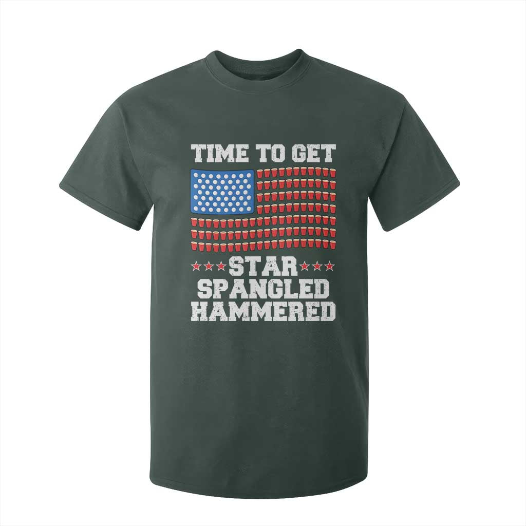Funny Time To Get Star Spangled Hammered T Shirt For Kid 4th of July Drinking Beer Pong Red Cup American Flag TS11 Dark Forest Green Print Your Wear