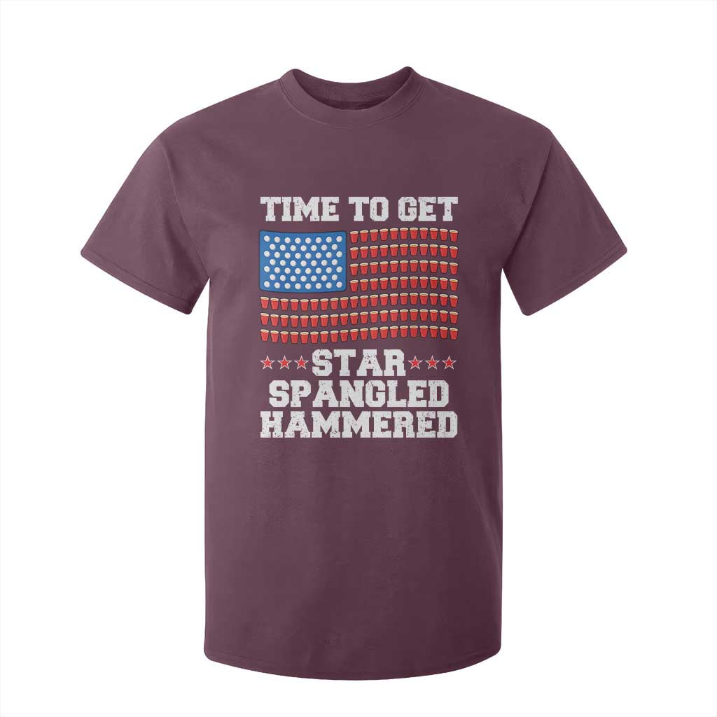 Funny Time To Get Star Spangled Hammered T Shirt For Kid 4th of July Drinking Beer Pong Red Cup American Flag TS11 Maroon Print Your Wear