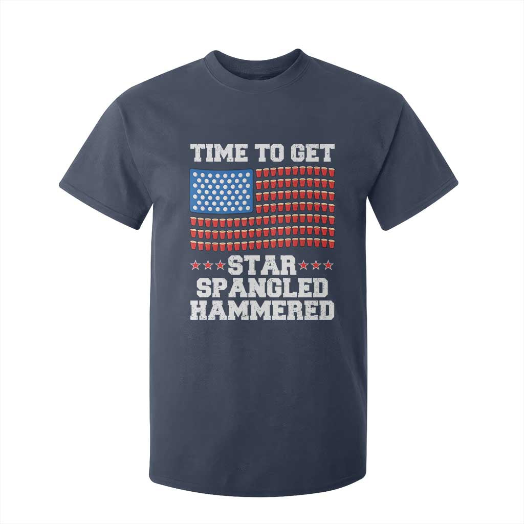 Funny Time To Get Star Spangled Hammered T Shirt For Kid 4th of July Drinking Beer Pong Red Cup American Flag TS11 Navy Print Your Wear