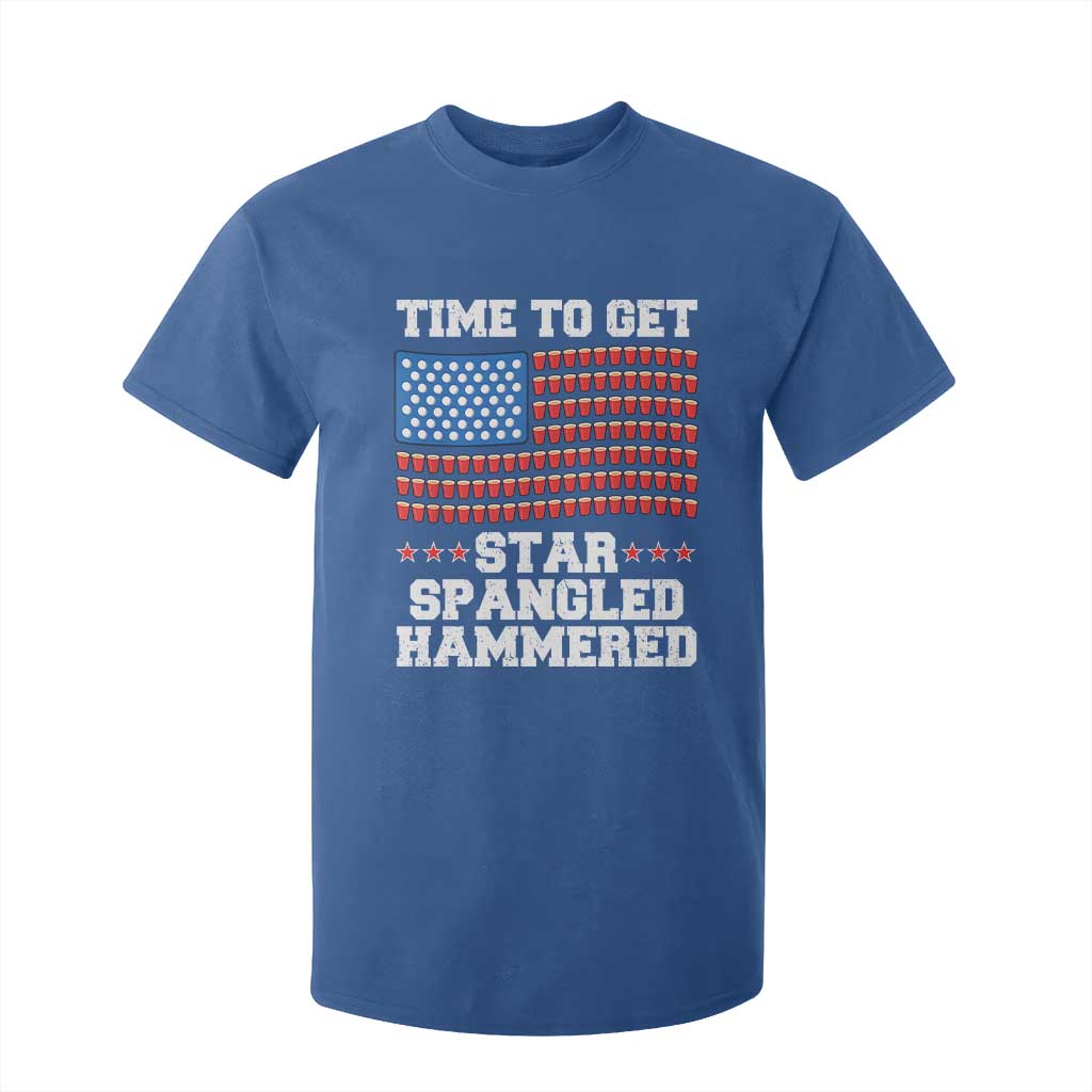 Funny Time To Get Star Spangled Hammered T Shirt For Kid 4th of July Drinking Beer Pong Red Cup American Flag TS11 Royal Blue Print Your Wear