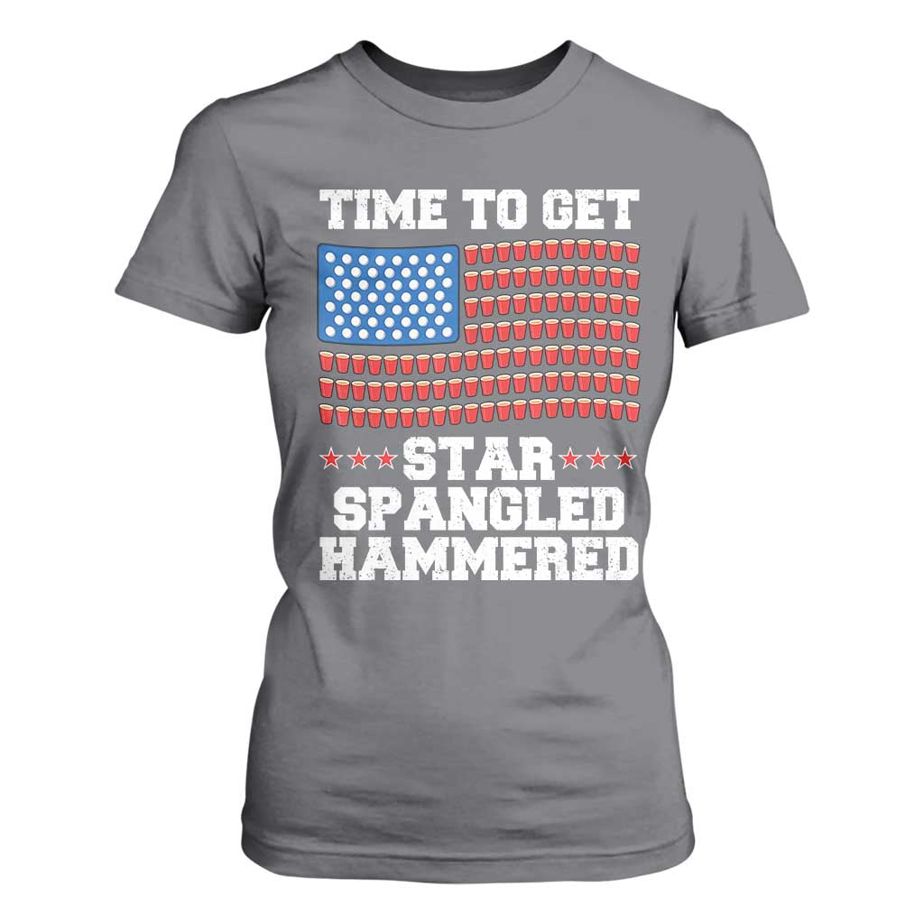 Funny Time To Get Star Spangled Hammered T Shirt For Women 4th of July Drinking Beer Pong Red Cup American Flag TS11 Charcoal Print Your Wear