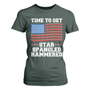Funny Time To Get Star Spangled Hammered T Shirt For Women 4th of July Drinking Beer Pong Red Cup American Flag TS11 Dark Forest Green Print Your Wear