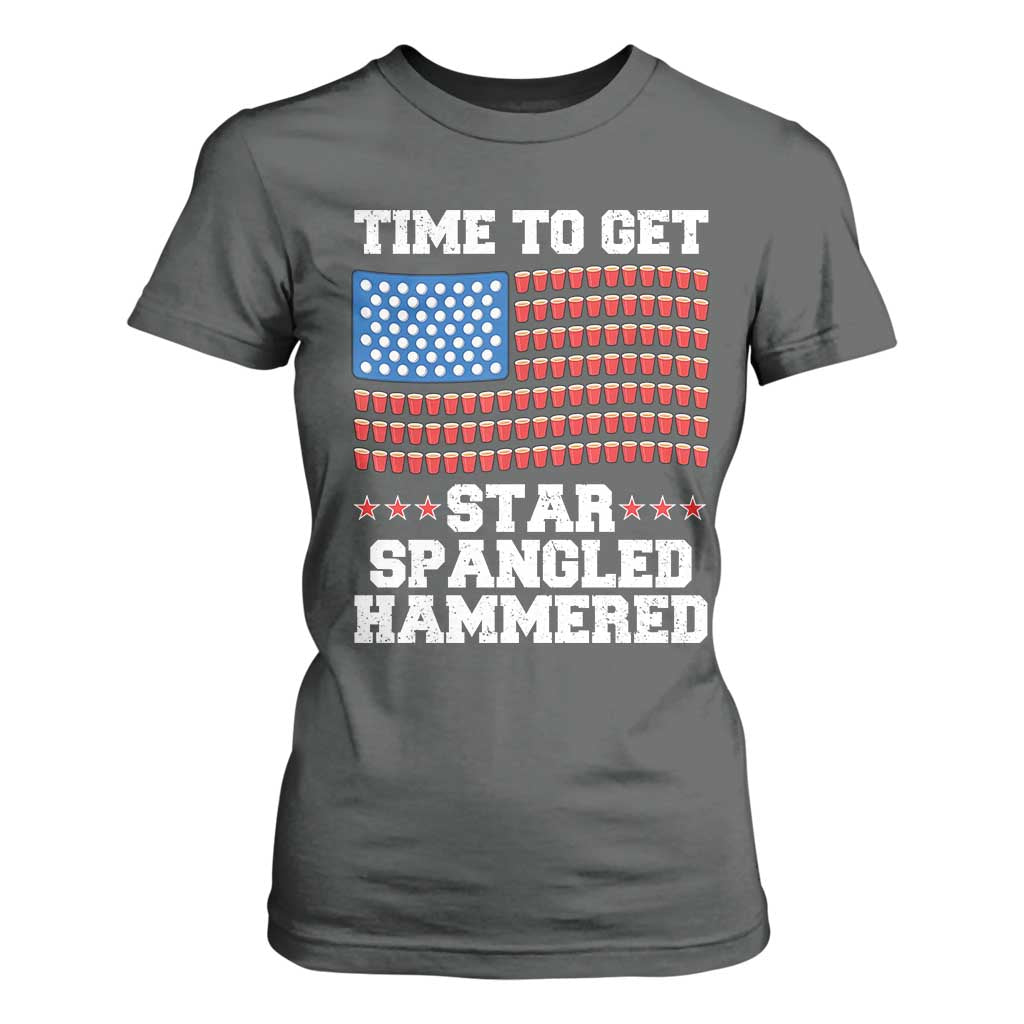 Funny Time To Get Star Spangled Hammered T Shirt For Women 4th of July Drinking Beer Pong Red Cup American Flag TS11 Dark Heather Print Your Wear