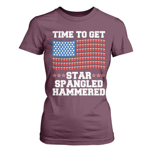 Funny Time To Get Star Spangled Hammered T Shirt For Women 4th of July Drinking Beer Pong Red Cup American Flag TS11 Maroon Print Your Wear