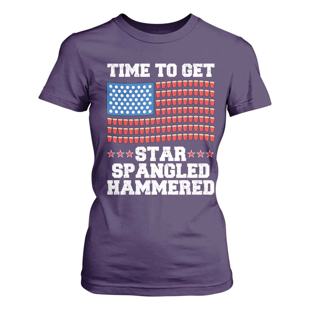 Funny Time To Get Star Spangled Hammered T Shirt For Women 4th of July Drinking Beer Pong Red Cup American Flag TS11 Purple Print Your Wear