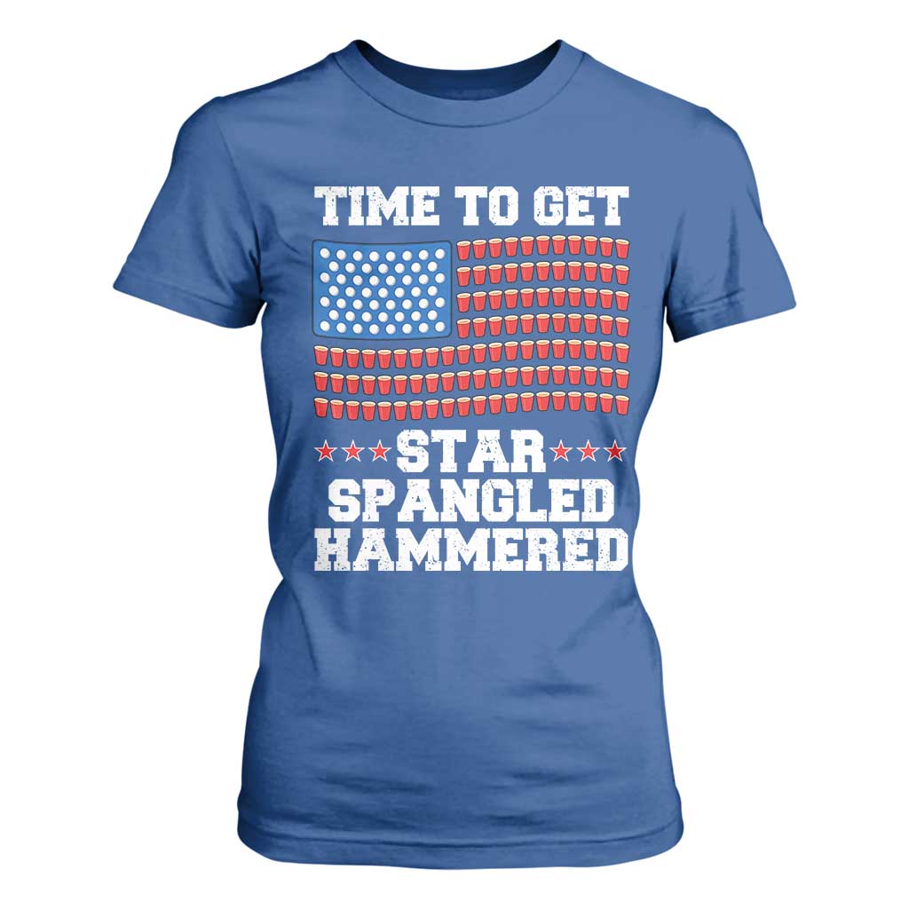 Funny Time To Get Star Spangled Hammered T Shirt For Women 4th of July Drinking Beer Pong Red Cup American Flag TS11 Royal Blue Print Your Wear
