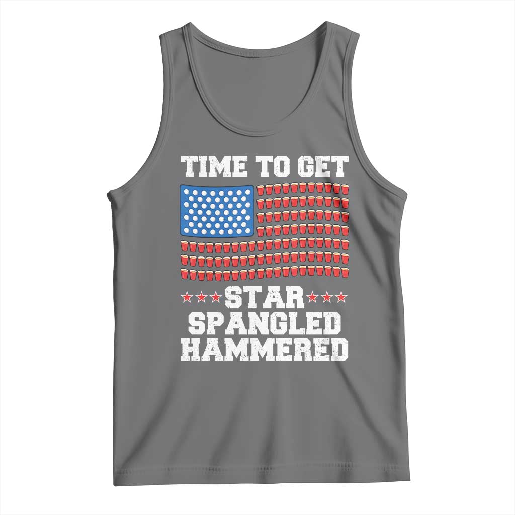 Funny Time To Get Star Spangled Hammered Tank Top 4th of July Drinking Beer Pong Red Cup American Flag TS11 Black Heather Print Your Wear