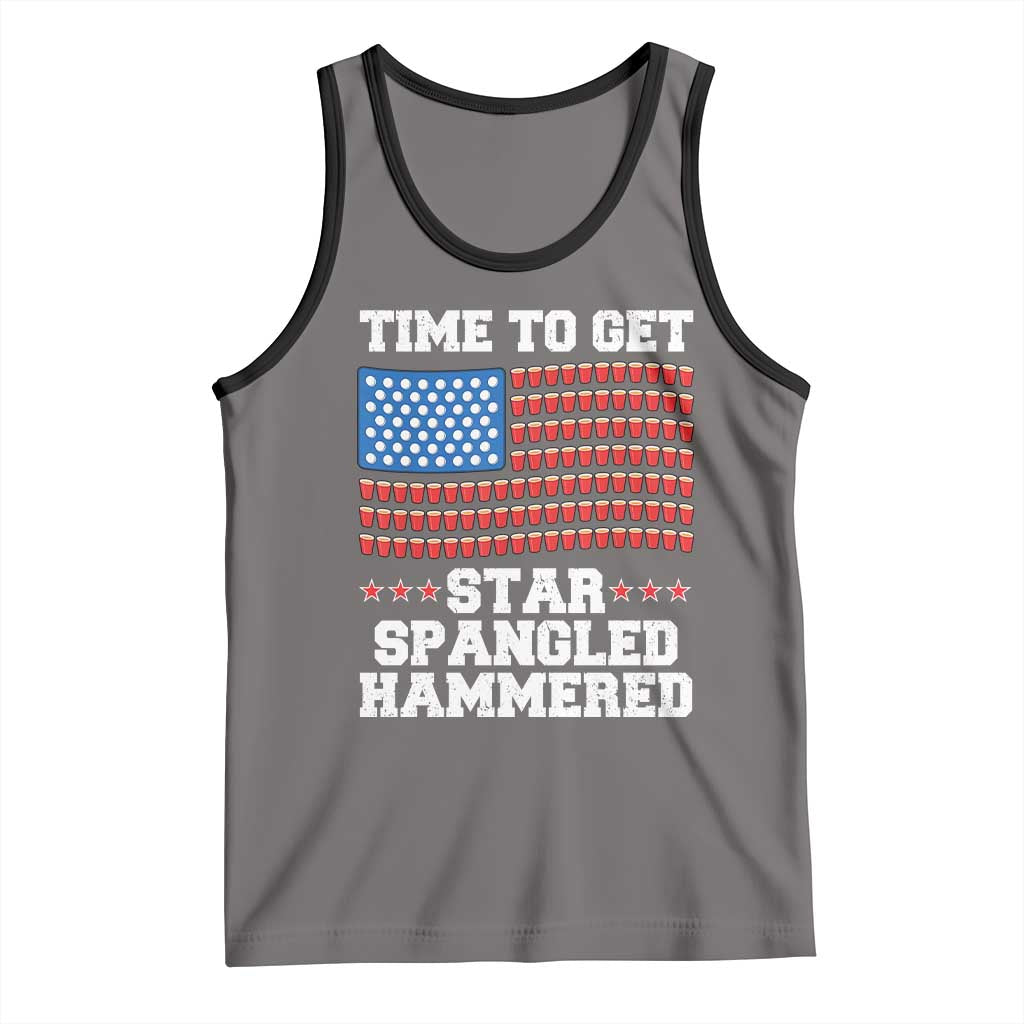 Funny Time To Get Star Spangled Hammered Tank Top 4th of July Drinking Beer Pong Red Cup American Flag TS11 Deep Heather Black Print Your Wear