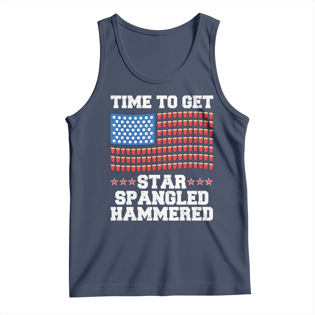 Funny Time To Get Star Spangled Hammered Tank Top 4th of July Drinking Beer Pong Red Cup American Flag TS11 Navy Print Your Wear
