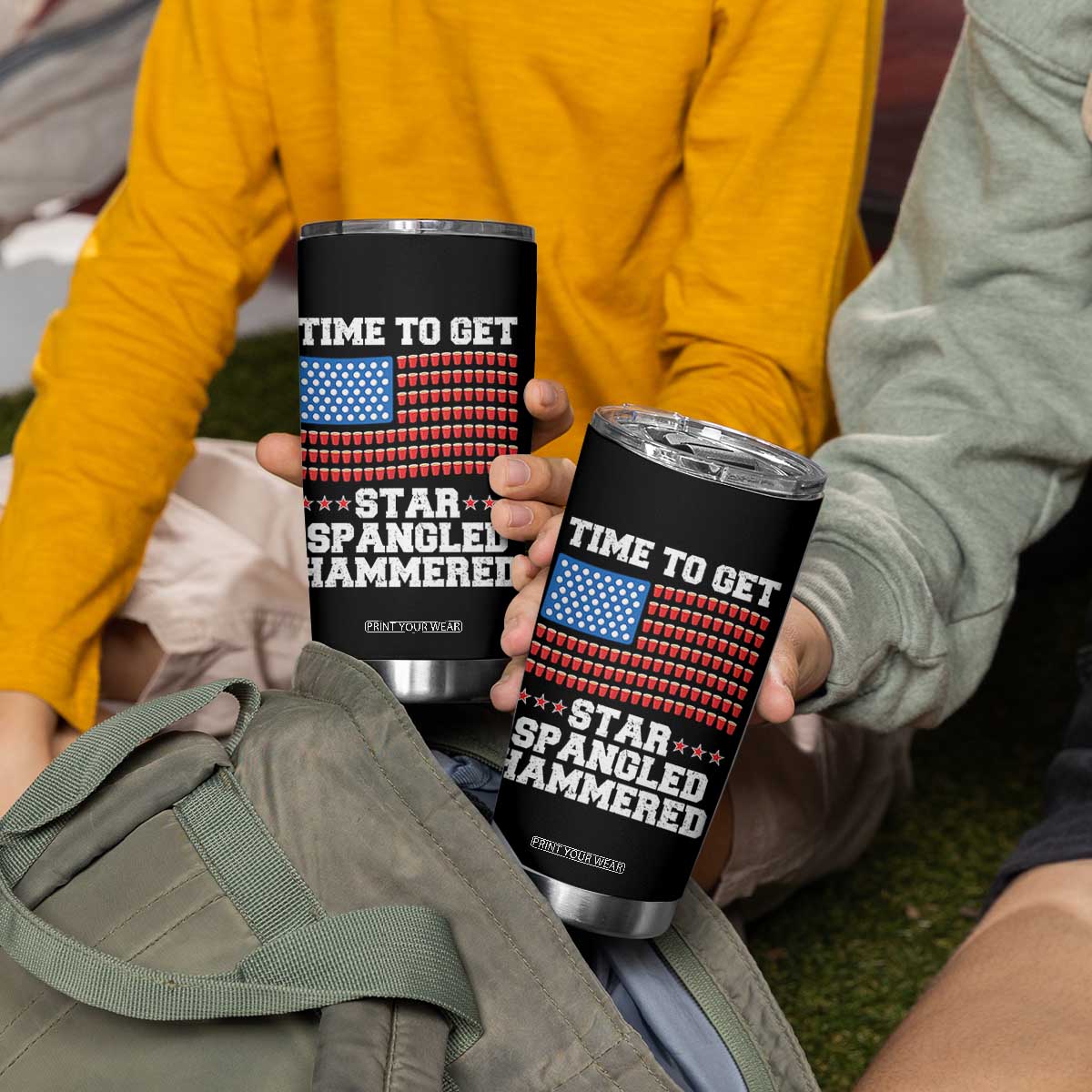 Funny Time To Get Star Spangled Hammered Tumbler Cup 4th of July Drinking Beer Pong Red Cup American Flag TS11 Print Your Wear