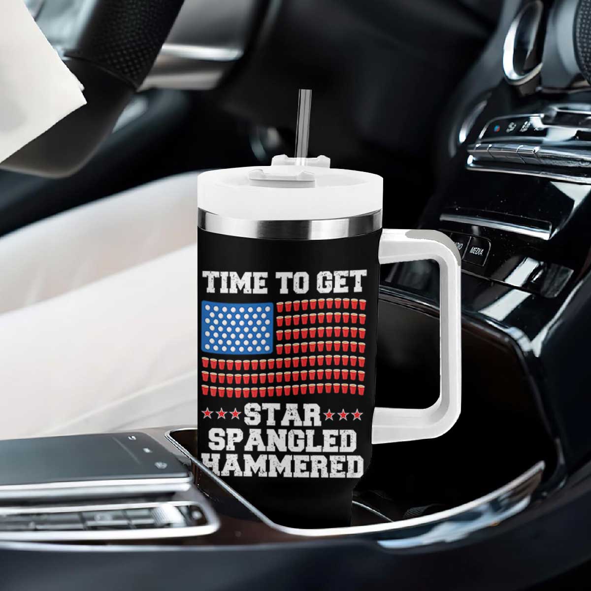 Funny Time To Get Star Spangled Hammered Tumbler With Handle 4th of July Drinking Beer Pong Red Cup American Flag TS11 Print Your Wear