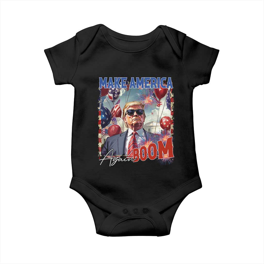 Funny Trump 4th of July Baby Onesie Make America Boom Again American Flag TS11 Black Print Your Wear