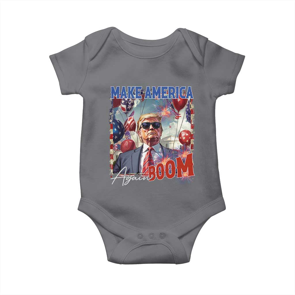 Funny Trump 4th of July Baby Onesie Make America Boom Again American Flag TS11 Charcoal Print Your Wear