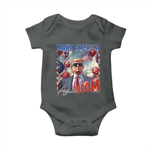 Funny Trump 4th of July Baby Onesie Make America Boom Again American Flag TS11 Dark Heather Print Your Wear