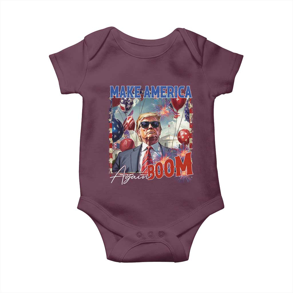 Funny Trump 4th of July Baby Onesie Make America Boom Again American Flag TS11 Maroon Print Your Wear