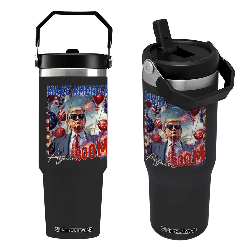 Funny Trump 4th of July Flip Straw Tumbler Make America Boom Again American Flag TS11 One Size: 30 oz Black Print Your Wear