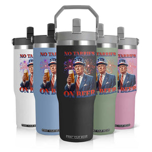 Funny Trump 4th of July Flip Straw Tumbler No Tariffs On Beer Drinking USA Patriotic 2025 TS02 Print Your Wear