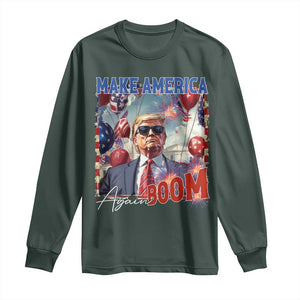 Funny Trump 4th of July Long Sleeve Shirt Make America Boom Again American Flag TS11 Dark Forest Green Print Your Wear