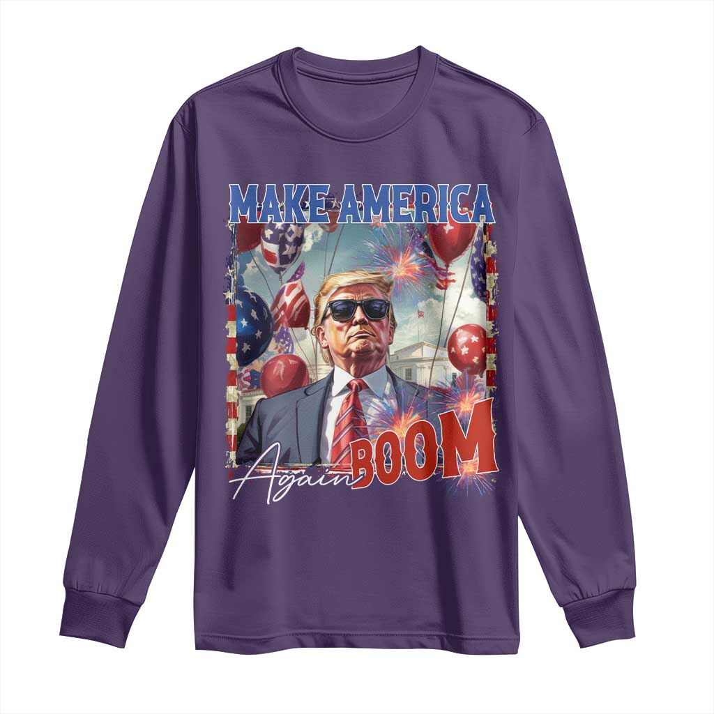 Funny Trump 4th of July Long Sleeve Shirt Make America Boom Again American Flag TS11 Purple Print Your Wear