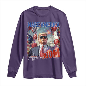 Funny Trump 4th of July Long Sleeve Shirt Make America Boom Again American Flag TS11 Purple Print Your Wear