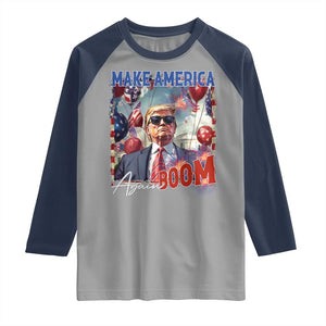 Funny Trump 4th of July Raglan Shirt Make America Boom Again American Flag TS11 Sport Gray Navy Print Your Wear
