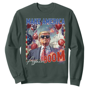 Funny Trump 4th of July Sweatshirt Make America Boom Again American Flag TS11 Dark Forest Green Print Your Wear