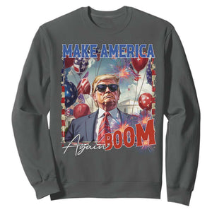 Funny Trump 4th of July Sweatshirt Make America Boom Again American Flag TS11 Dark Heather Print Your Wear