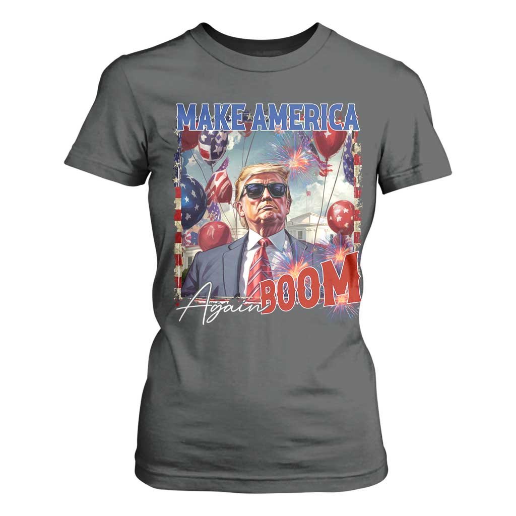 Funny Trump 4th of July T Shirt For Women Make America Boom Again American Flag TS11 Dark Heather Print Your Wear