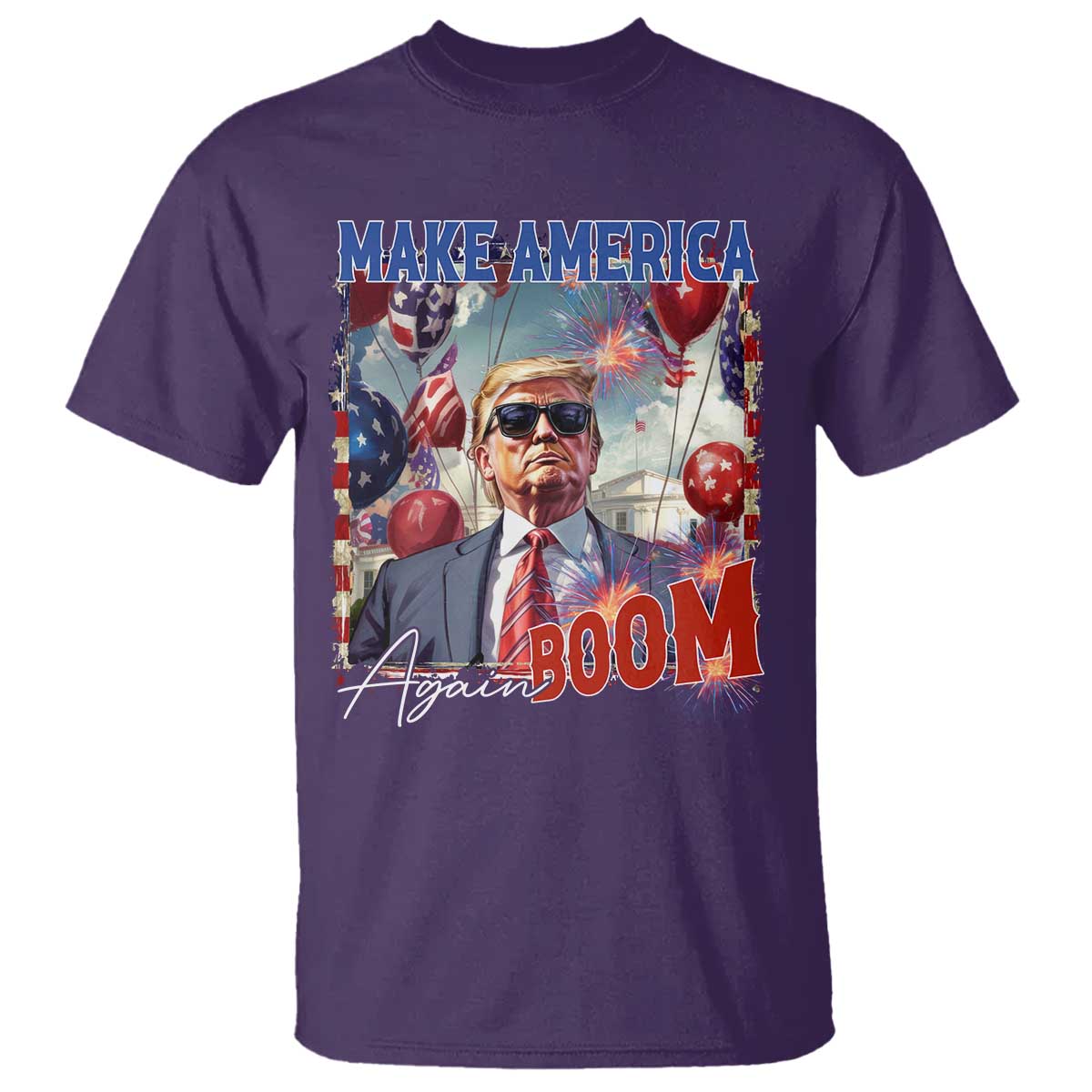 Funny Trump 4th of July T Shirt Make America Boom Again American Flag TS11 Purple Print Your Wear