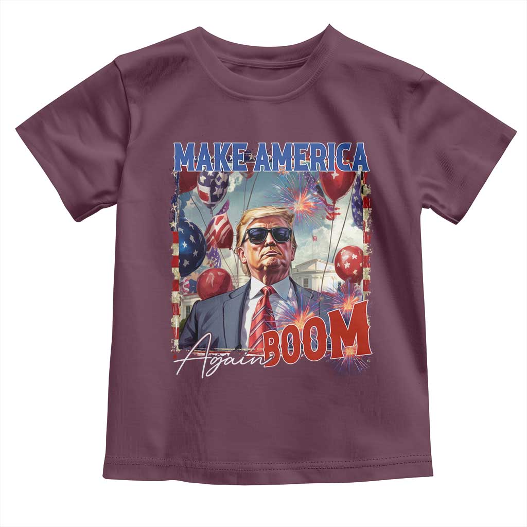 Funny Trump 4th of July Toddler T Shirt Make America Boom Again American Flag TS11 Maroon Print Your Wear
