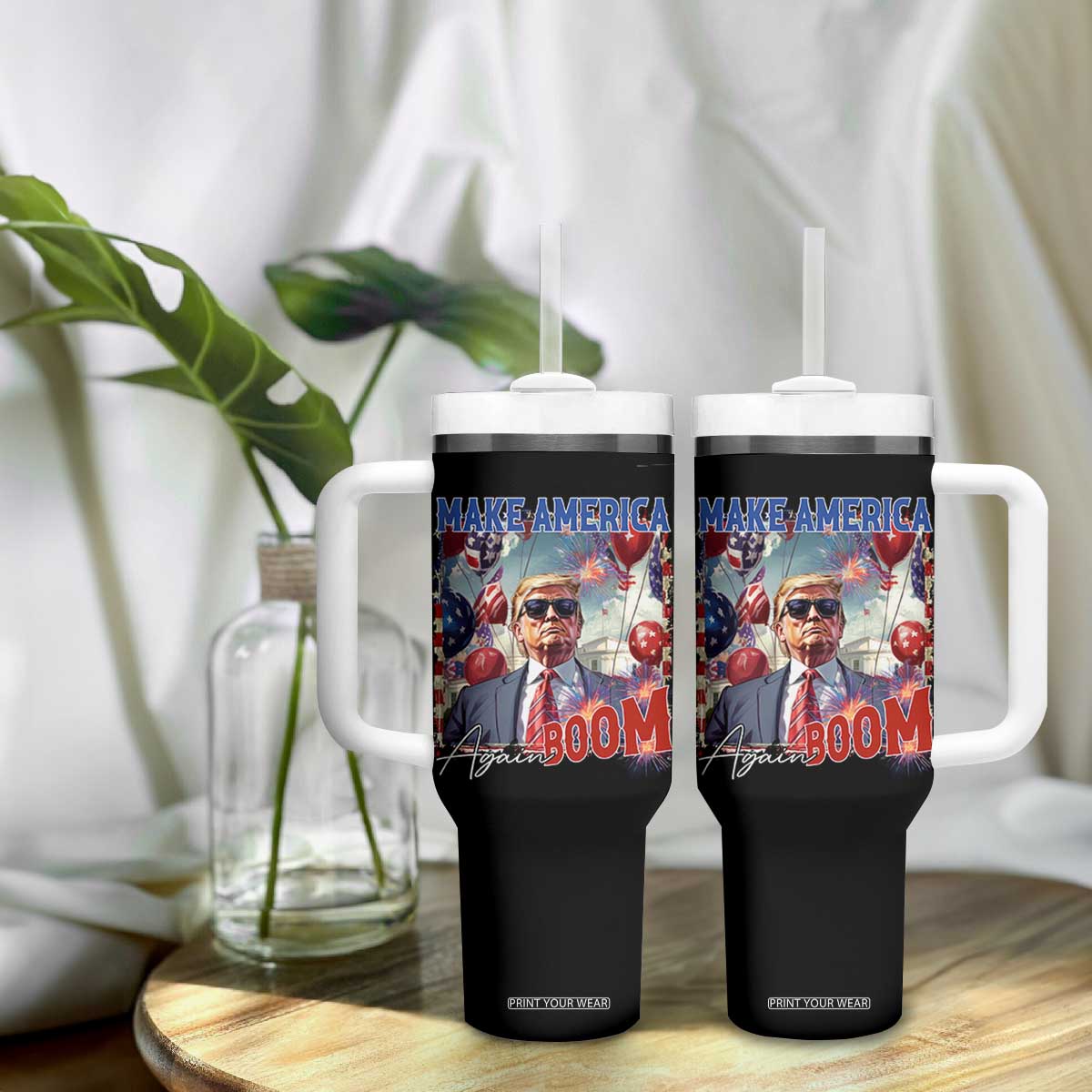 Funny Trump 4th of July Tumbler With Handle Make America Boom Again American Flag TS11 Print Your Wear