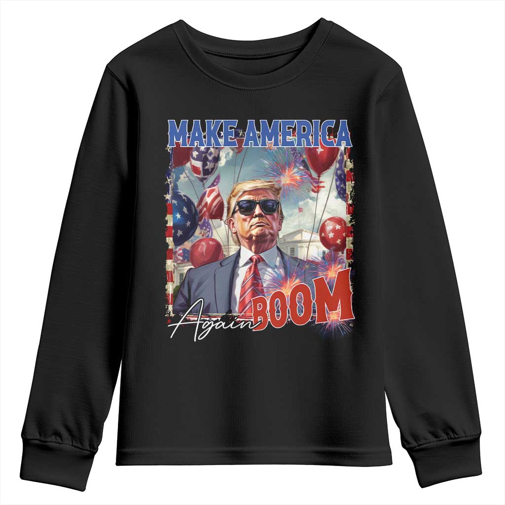 Funny Trump 4th of July Youth Sweatshirt Make America Boom Again American Flag TS11 Black Print Your Wear
