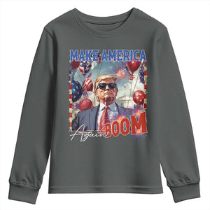 Funny Trump 4th of July Youth Sweatshirt Make America Boom Again American Flag TS11 Dark Heather Print Your Wear