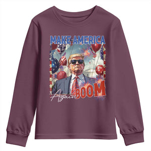 Funny Trump 4th of July Youth Sweatshirt Make America Boom Again American Flag TS11 Maroon Print Your Wear