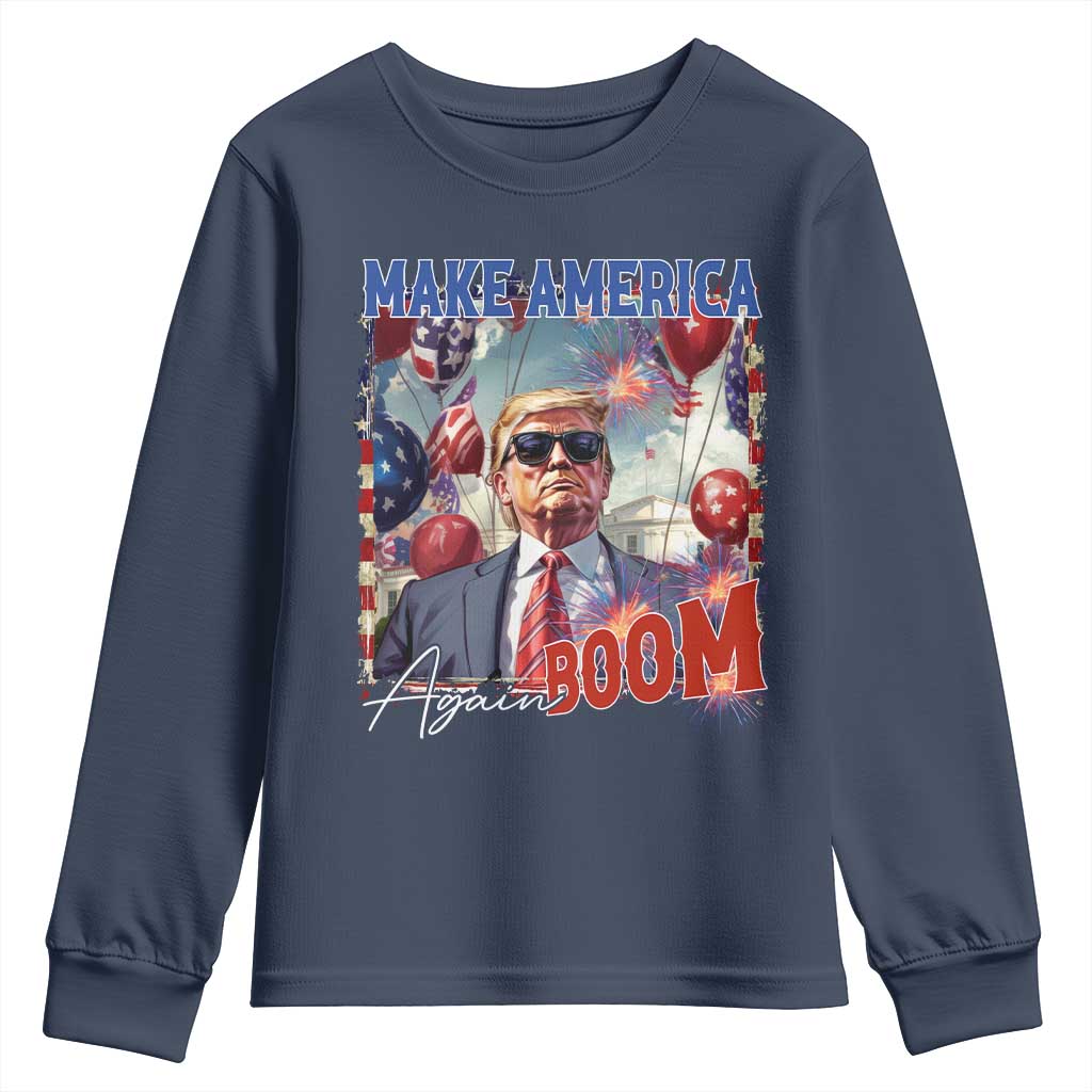 Funny Trump 4th of July Youth Sweatshirt Make America Boom Again American Flag TS11 Navy Print Your Wear