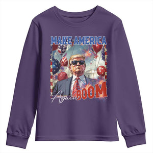 Funny Trump 4th of July Youth Sweatshirt Make America Boom Again American Flag TS11 Purple Print Your Wear