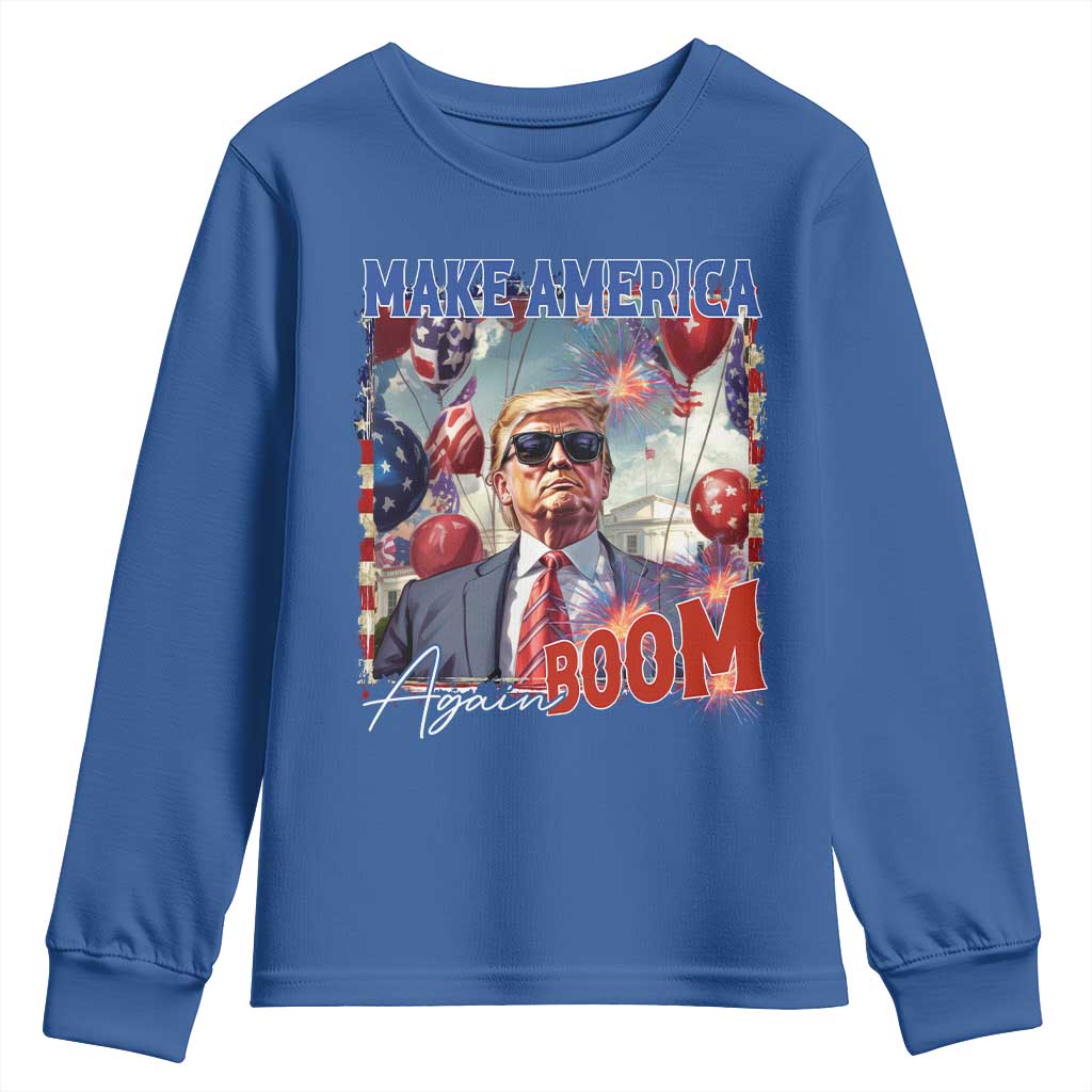 Funny Trump 4th of July Youth Sweatshirt Make America Boom Again American Flag TS11 Royal Blue Print Your Wear