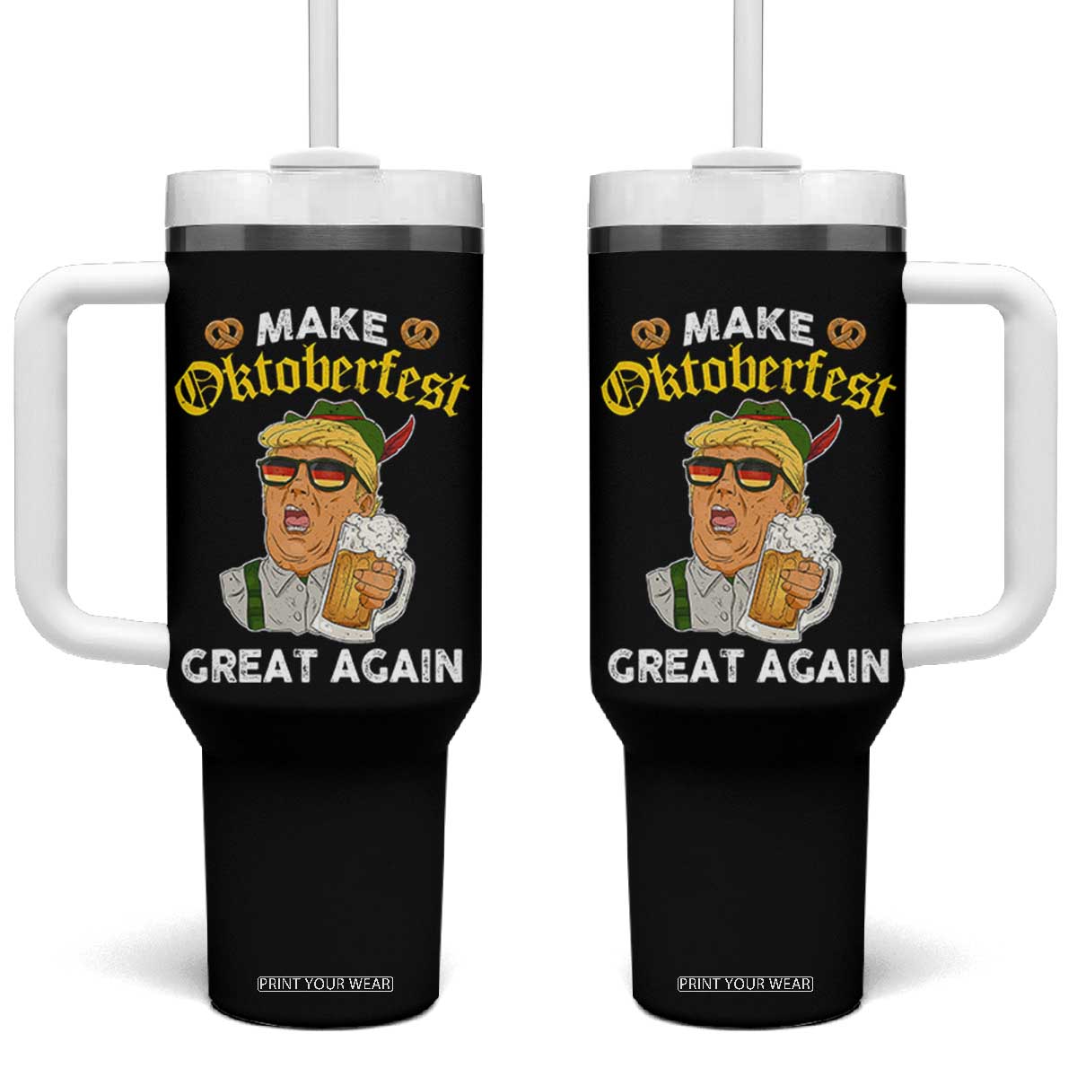 Funny Trump Beer Tumbler With Handle Make Oktoberfest Great Again Pretzels TS11 One Size: 40 oz Black Print Your Wear