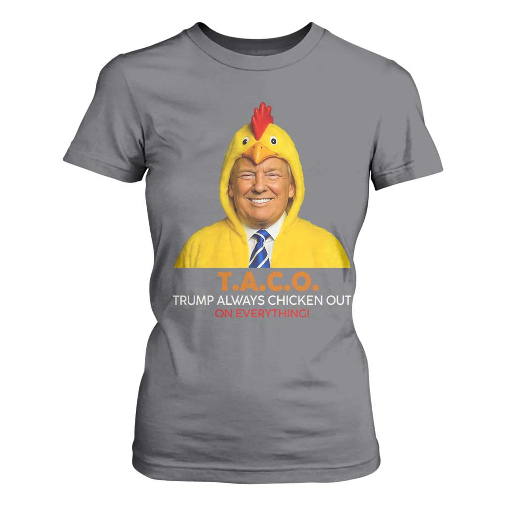 Funny Trump TACO Sarcasm T Shirt For Women Trump Always Chickens Out Joke TS02 Charcoal Print Your Wear