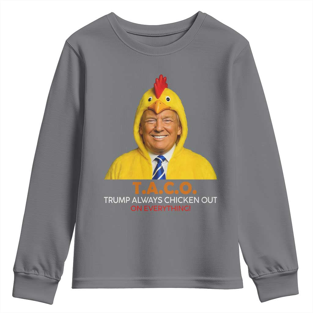 Funny Trump TACO Sarcasm Youth Sweatshirt Trump Always Chickens Out Joke TS02 Charcoal Print Your Wear
