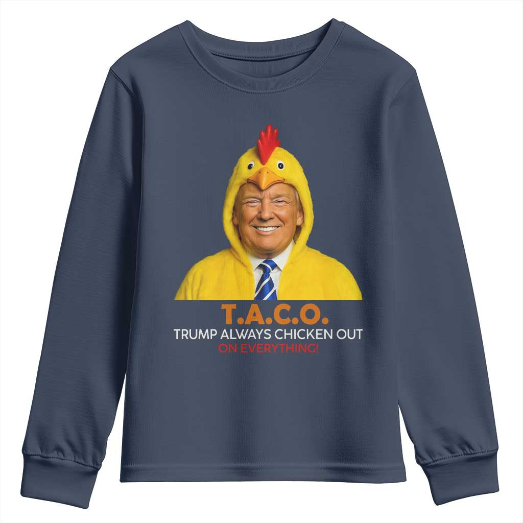 Funny Trump TACO Sarcasm Youth Sweatshirt Trump Always Chickens Out Joke TS02 Navy Print Your Wear