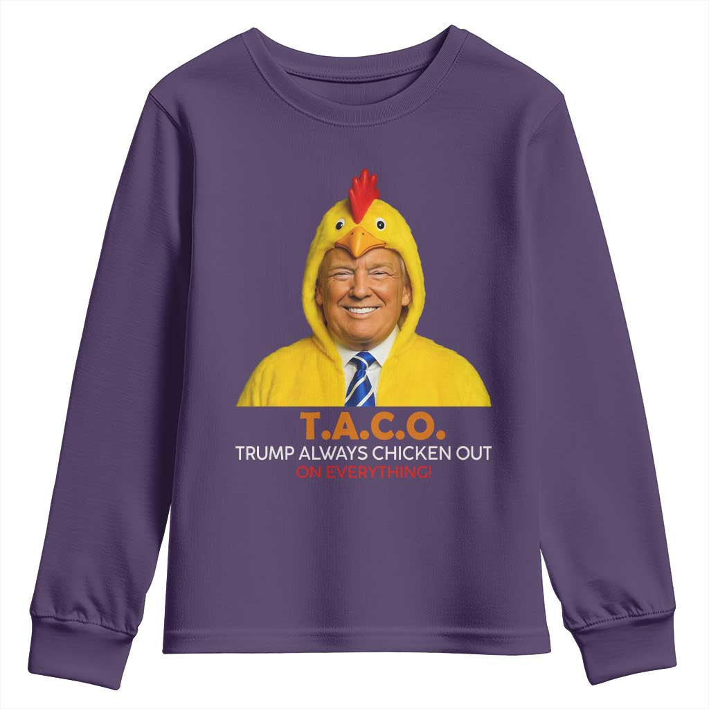 Funny Trump TACO Sarcasm Youth Sweatshirt Trump Always Chickens Out Joke TS02 Purple Print Your Wear