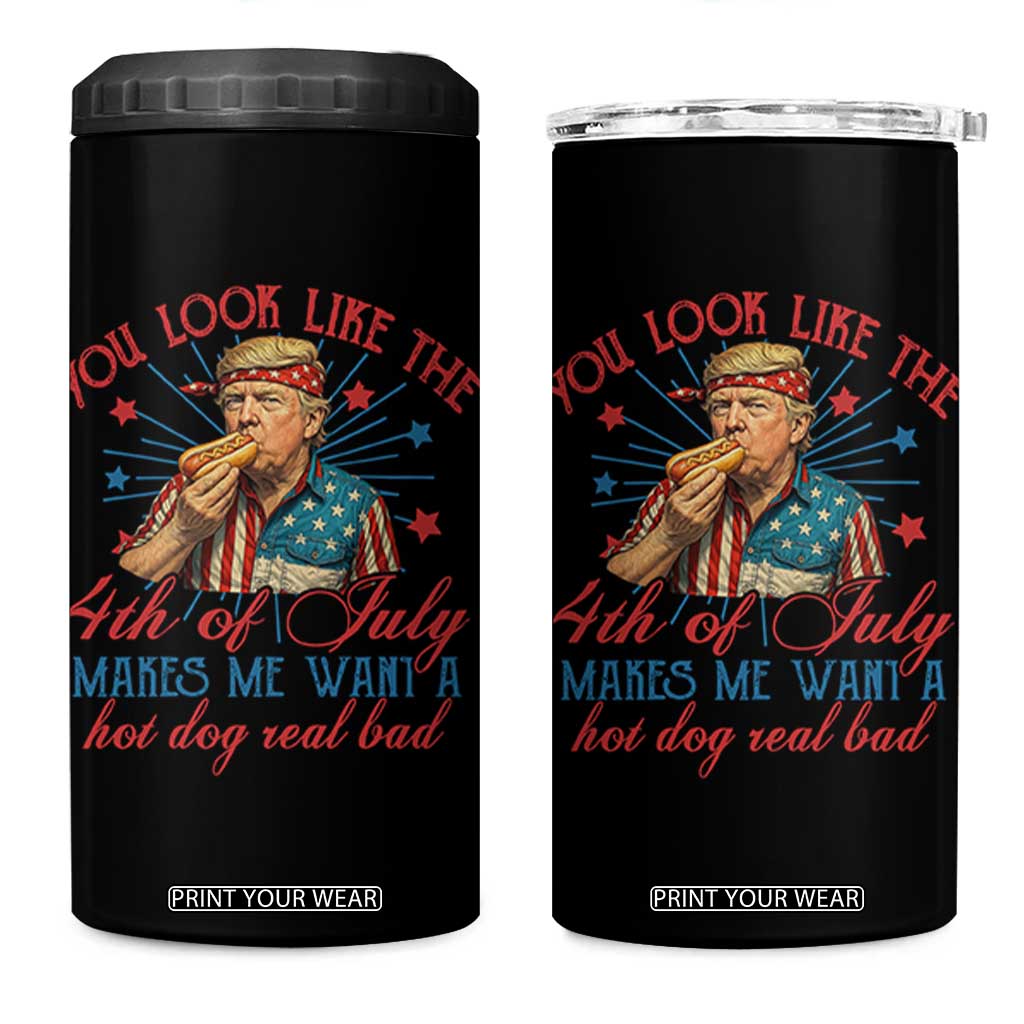 Funny Trump You Look Like The 4th Of July Makes Me Want A Hot Dog Real Bad 4 in 1 Can Cooler Tumbler Trump Patriotic TS11 One Size: 16 oz Black Print Your Wear