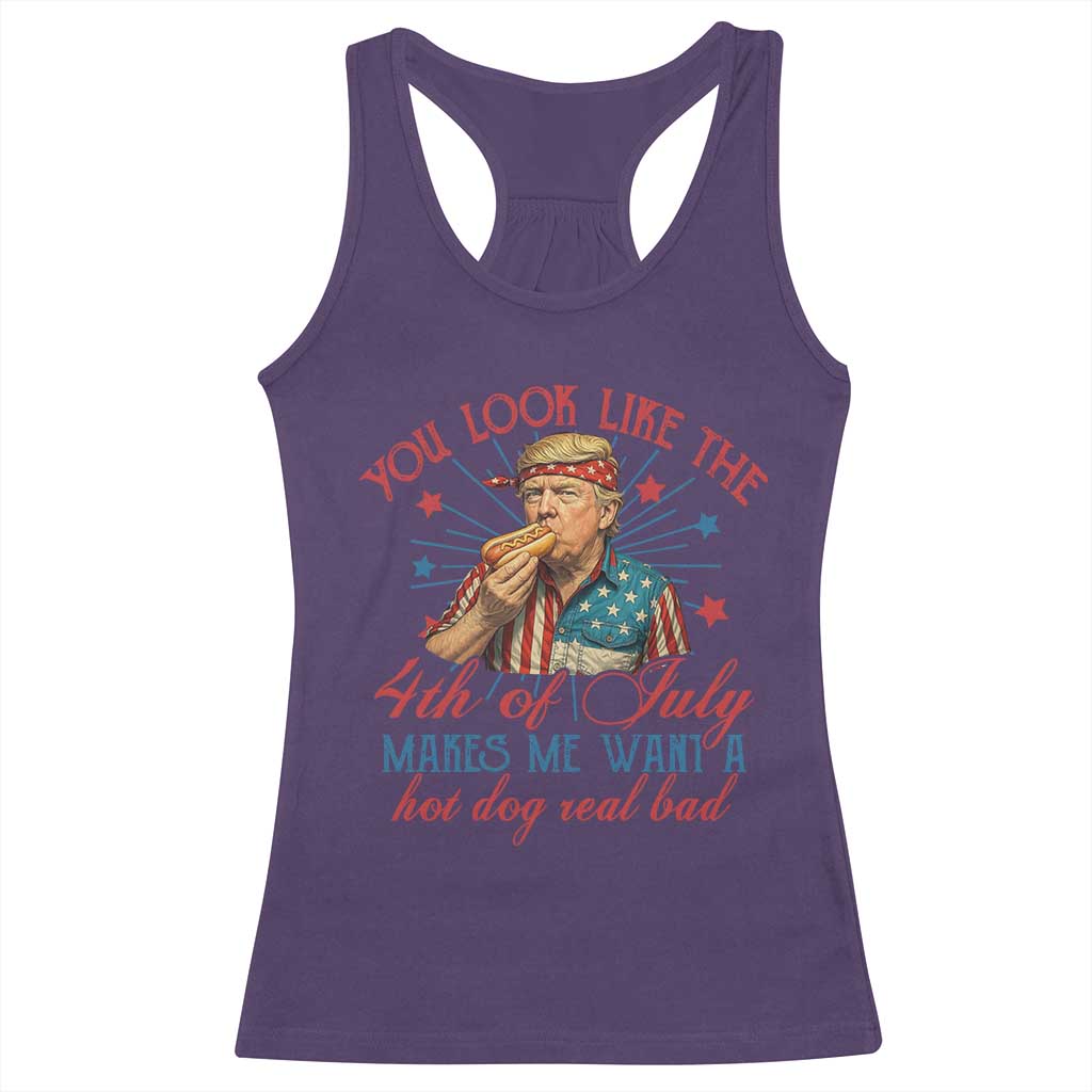 Funny Trump You Look Like The 4th Of July Makes Me Want A Hot Dog Real Bad Racerback Tank Top Trump Patriotic TS11 Purple Print Your Wear